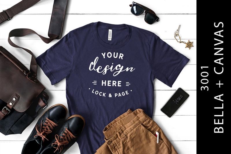 Free Mens Navy Bella Canvas 3001 Mockup Male T-Shirt (PSD Mockups)