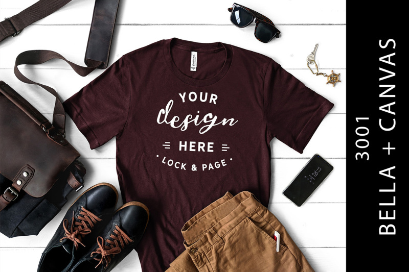 Free Oxblood Black Masculine Bella Canvas 3001 T Shirt Mockup (PSD Mockups)
