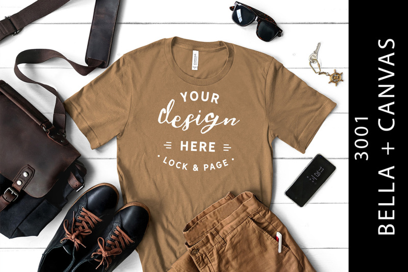 Download Free Mens Pebble Brown Bella Canvas 3001 T-Shirt Mockup ...