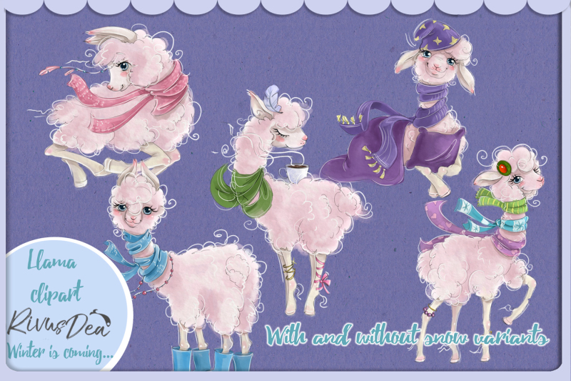 cute-pink-llama-alpacas-winter-clipart-kit