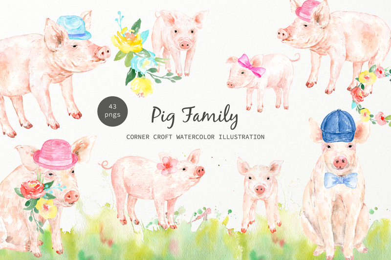 watercolor-pig-family-clipart-for-instant-download
