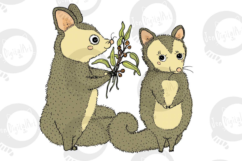 possums-5-cute-images-clip-art-illustrations-png-jpeg