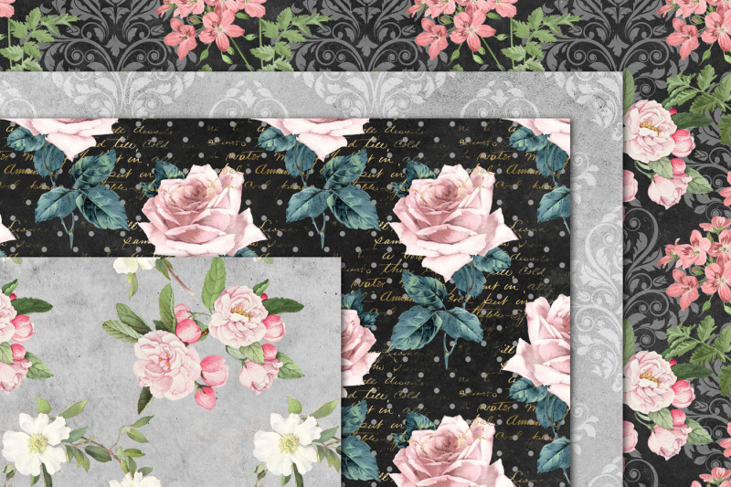 blush-and-black-floral-patterns-digital-paper