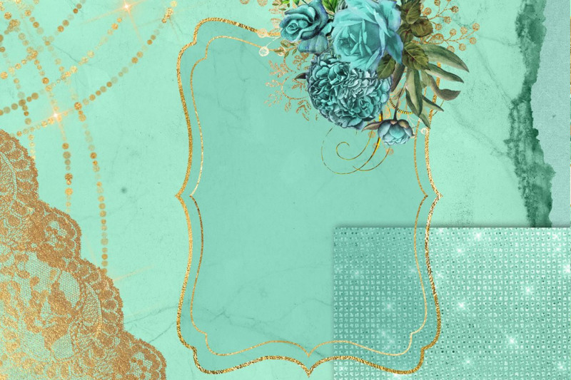 mint-and-gold-digital-scrapbooking-kit