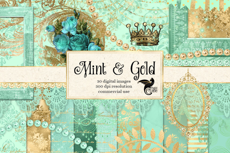 mint-and-gold-digital-scrapbooking-kit