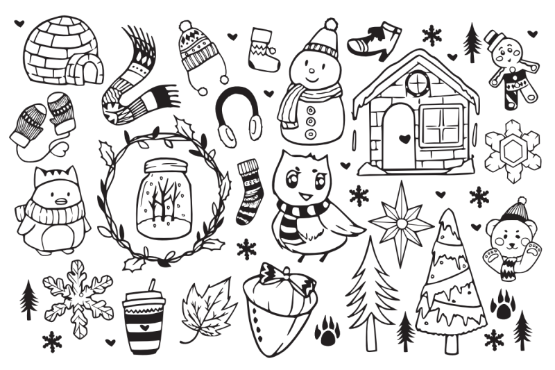 25 Winter Holiday Doodles By Typia Nesia | TheHungryJPEG.com