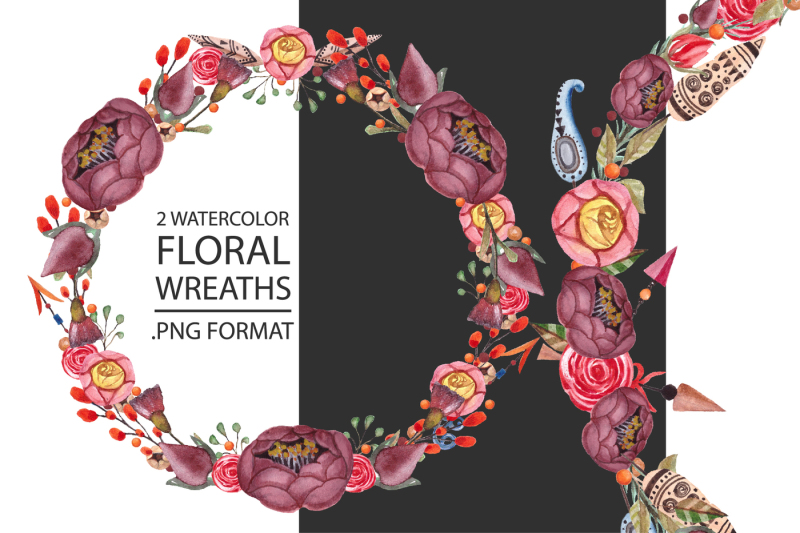 2-watercolor-floral-boho-wreath-clipart