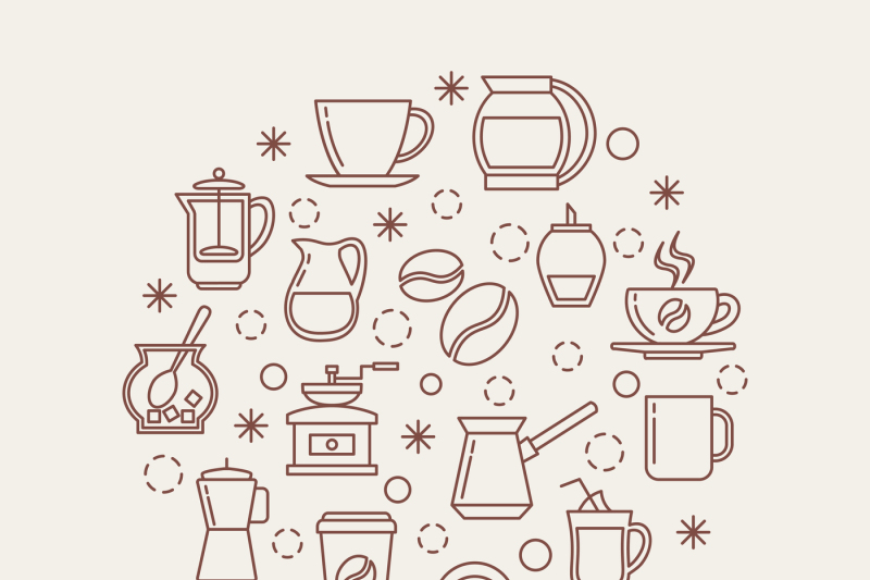 coffee-thin-line-vector-icons-set-in-a-circle