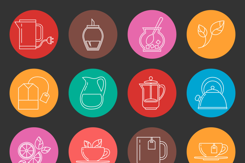 colorful-tea-thin-line-vector-icons-set