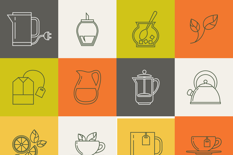 multicolor-tea-line-vector-icons-set