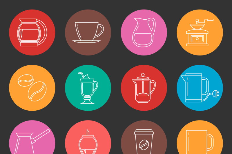 colorful-coffee-thin-line-vector-icons-set