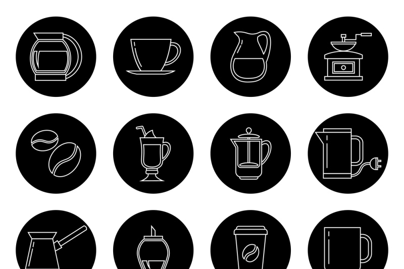 coffee-thin-line-vector-icons-set-in-black-and-white