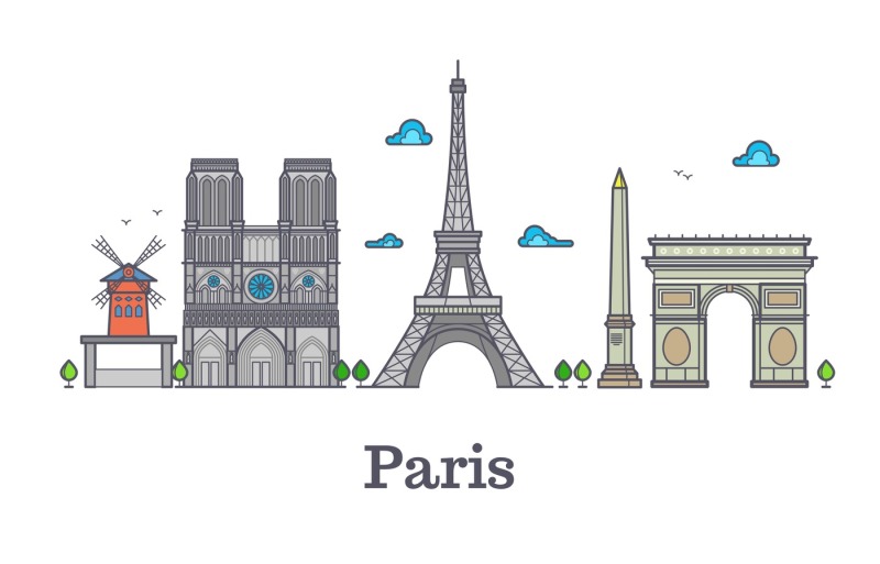 modern-france-travel-line-landmark-paris-panorama-vector-illustration