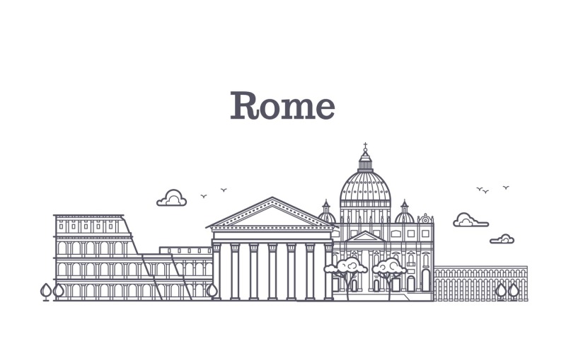 italy-rome-architecture-europe-skyline-vector-linear-collection