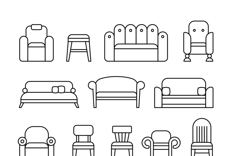 furniture-chair-armchair-lounge-sofa-couch-line-vector-icons