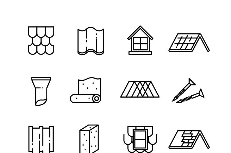 roof-housetop-construction-materials-waterproofing-thin-vector-icons