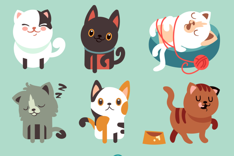 cute-cartoon-cats-funny-playful-kittens-vector-set