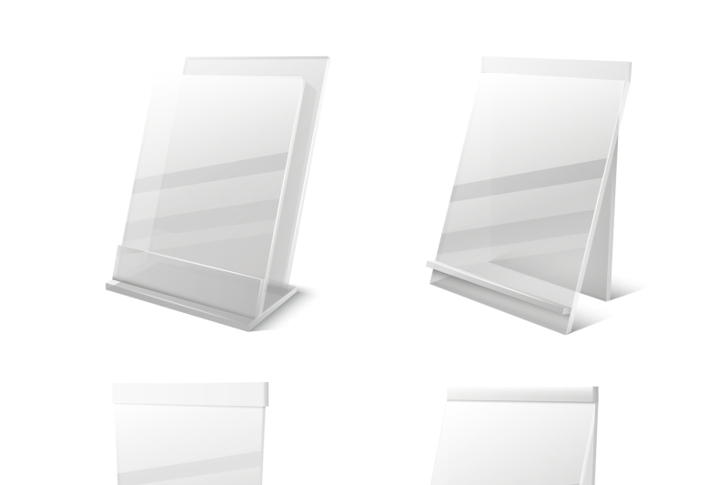 business-information-transparent-plexiglass-empty-holders-vector-set