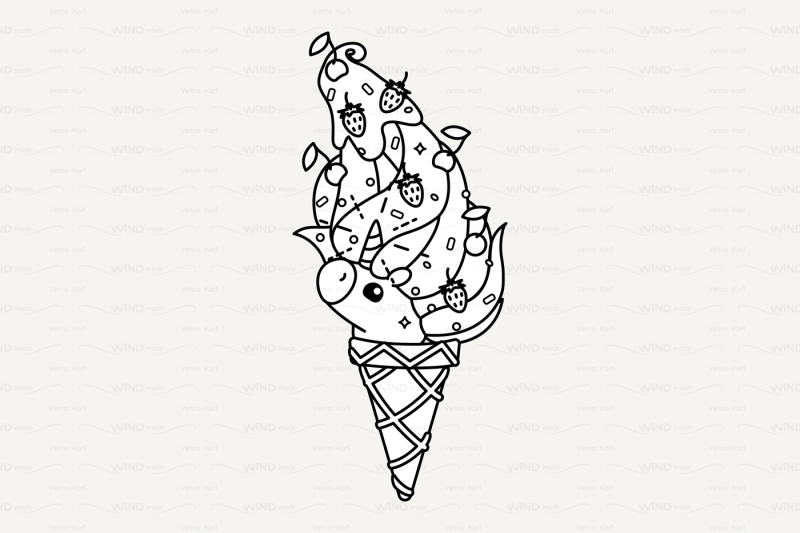 Download vector Cute outline unicorn ice cream cone By WINDmade ...