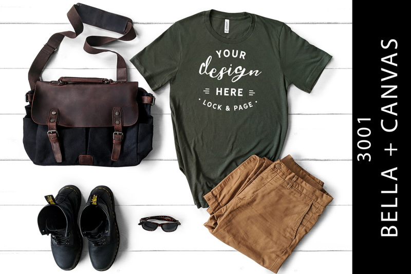 Free Masculine Bella Canvas 3001 Mockup T Shirt Army (PSD Mockups)