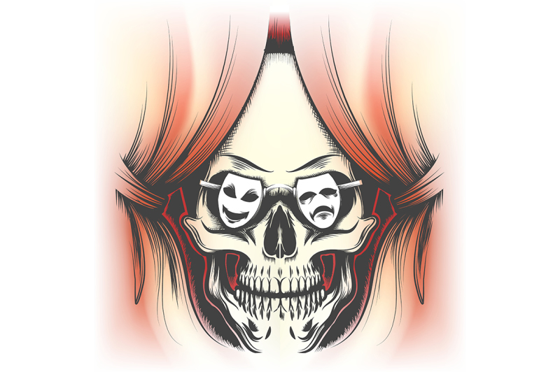 human-skull-and-stage-curtain