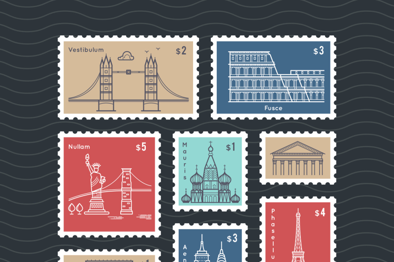 postage-stamps-with-line-travelling-city-national-landmarks-vector-set