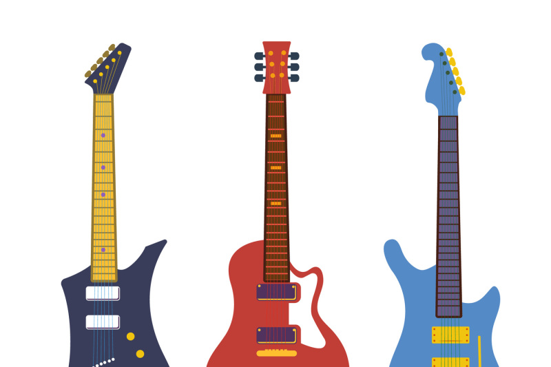 vintage-bass-electric-rock-guitars-string-instruments-flat-vector-set