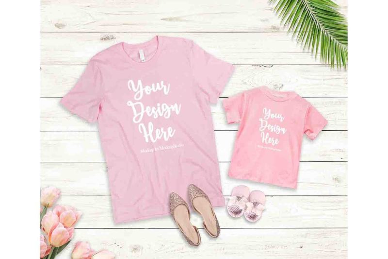 mother-daughter-pink-t-shirts-mockup-bella-canvas-3001-3001t-mock-up