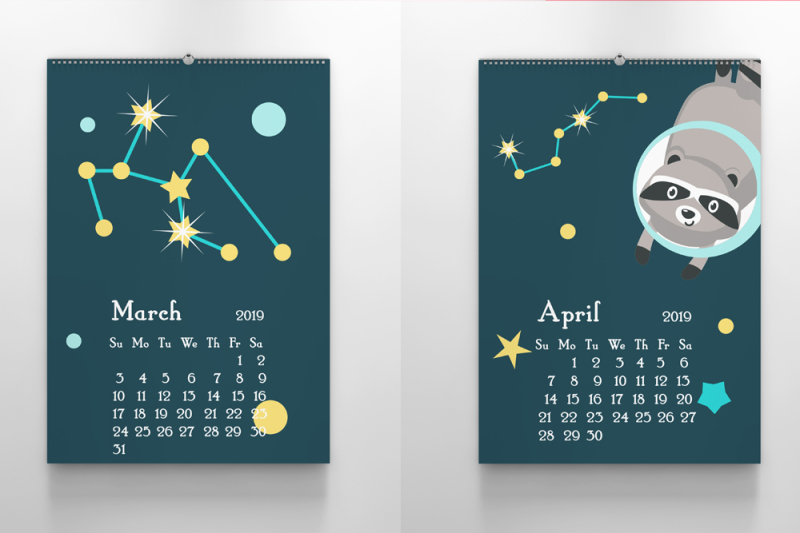 space-calendar-animal-austronauts