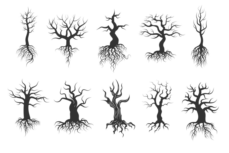 old-tree-vector-silhouettes-with-roots-vector-set