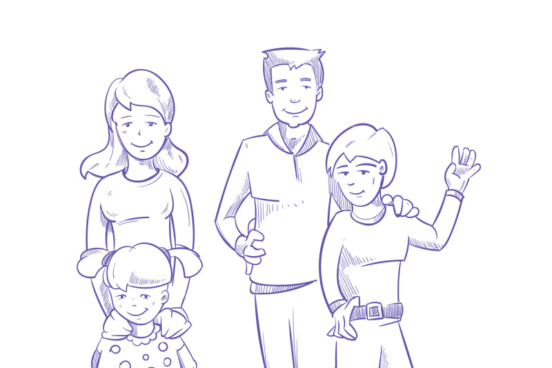 happy-family-with-young-children-hand-drawn-doodle-vector-illustratio