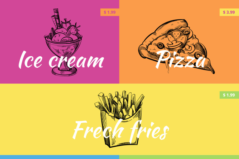 retro-hand-drawn-fast-food-vector-posters-set