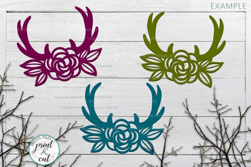 Download Floral Deer antlers laser cut papercutting template svg dxf pdf By kArtCreation | TheHungryJPEG.com