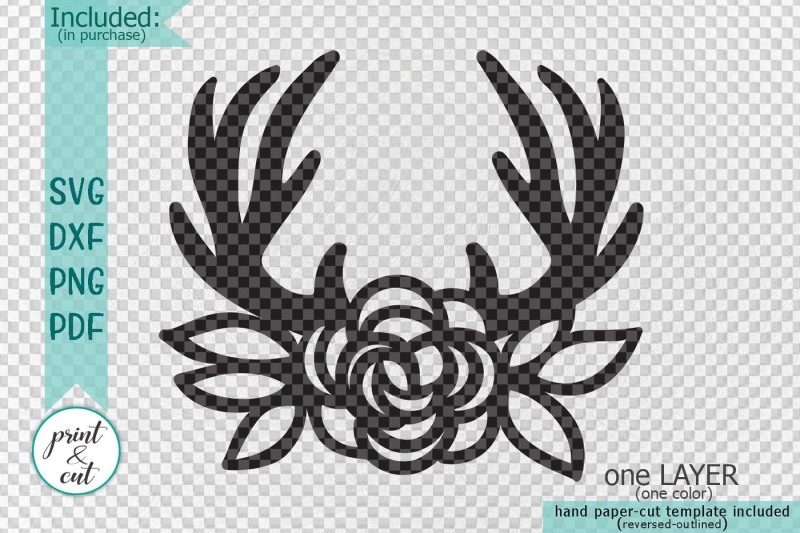 deer-antlers-with-flowers-boho-style-machine-cut-file-laser-paper-cut