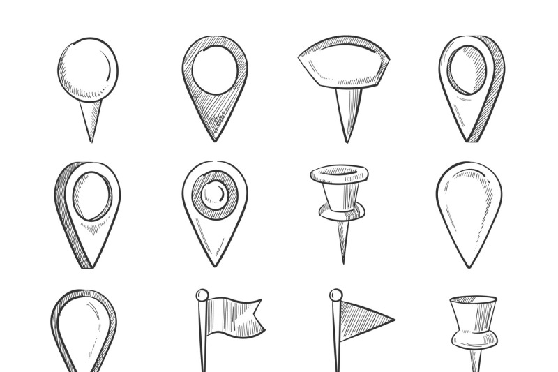 hand-drawn-map-pointers-doodle-navigation-pins-vector-set