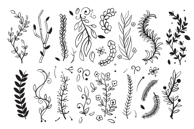 hand-drawn-tree-wood-branches-boughs-with-leaves-and-spikes-vector-do