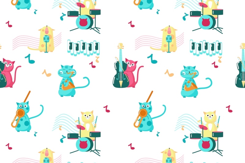 music-cats-set-and-seamless-patterns
