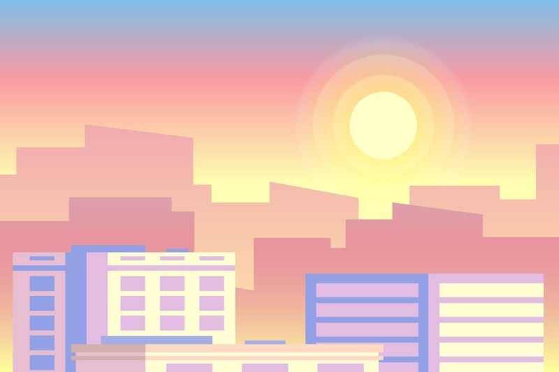 day-time-view-early-morning-sunrise-city-landscape-flat-vector-conce