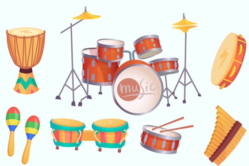 cartoon-drums-musical-drum-instruments-music-instrument-vector-isola