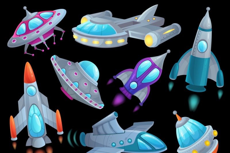 cartoon-spaceship-futuristic-space-rocket-vehicles-alien-flight-spac