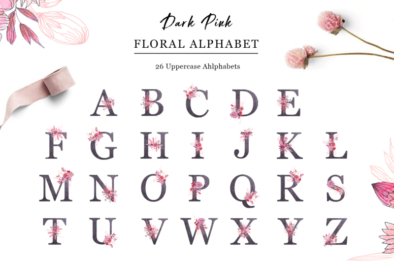 sensual-dark-pink-outline-floral-alphabet