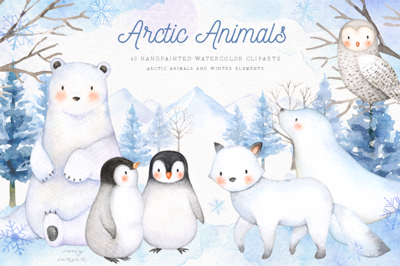 arctic-animals-watercolor-clip-arts