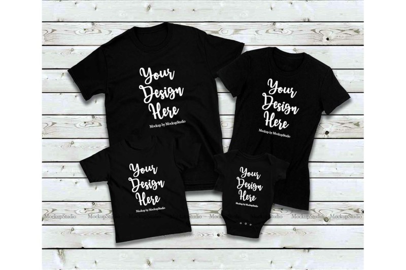 matching-family-4-black-t-shirts-mockup-parents-kids-set