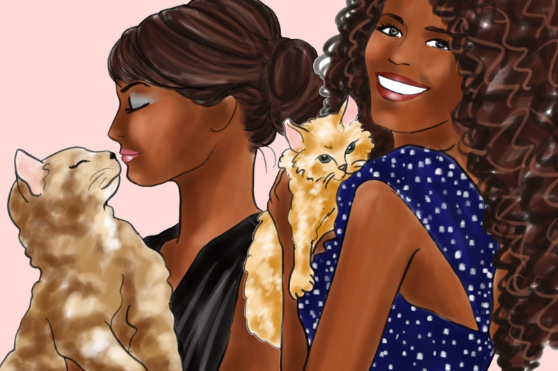 watercolor-fashion-clipart-girls-with-cats-dark-skin