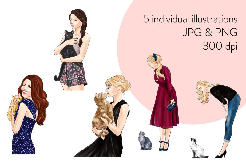 watercolor-fashion-clipart-girls-with-cats-light-skin