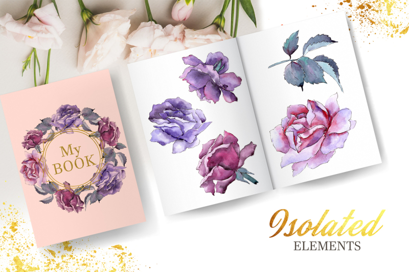 set-of-watercolor-roses-png