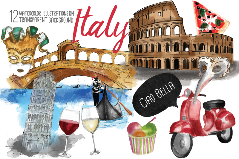 italy-watercolor-illustration-set