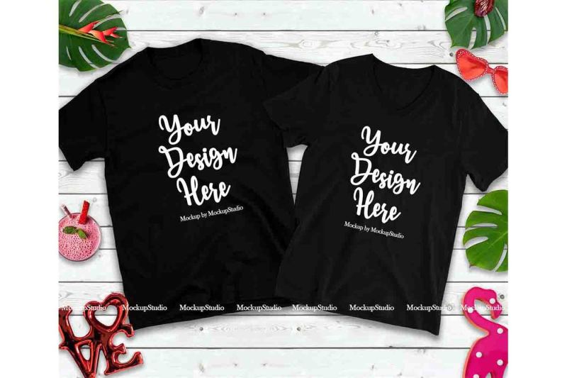 matching-couple-two-black-t-shirts-mockup-valentine-shirt-flat-lay