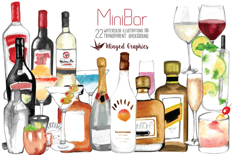mini-bar-alcohol-watercolor-illustrations