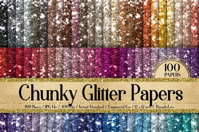 100 Seamless Chunky Real Glitter Sequin Digital Papers By